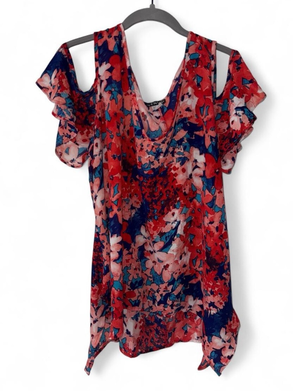 Floral Cold-Shoulder Blouse - Red Multi-Color